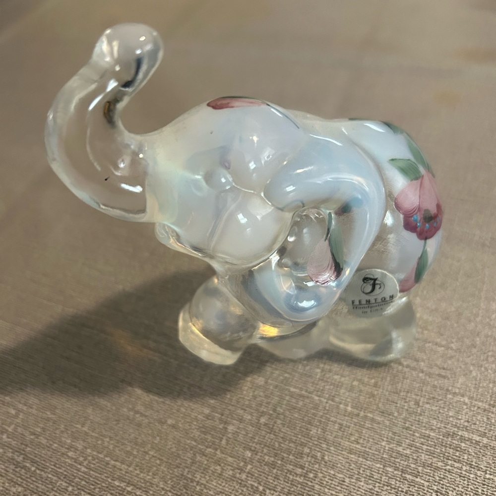 Lladro Iridescent Glass Elephant with Pink Floral Design